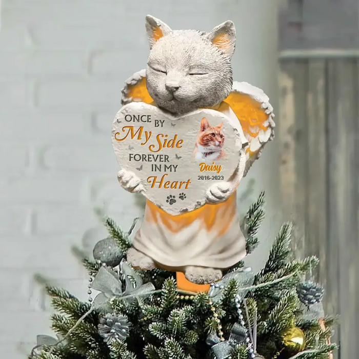 Custom Personalized Memorial Cat Tree Topper - Upload Photo - Christmas Memorial Gift Idea for Cat Owners - Once By My Side Forever In My Heart