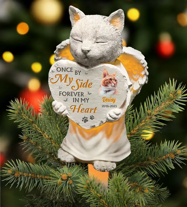 Custom Personalized Memorial Cat Tree Topper - Upload Photo - Christmas Memorial Gift Idea for Cat Owners - Once By My Side Forever In My Heart