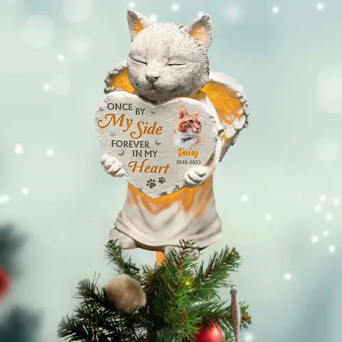 Custom Personalized Memorial Cat Tree Topper - Upload Photo - Christmas Memorial Gift Idea for Cat Owners - Once By My Side Forever In My Heart