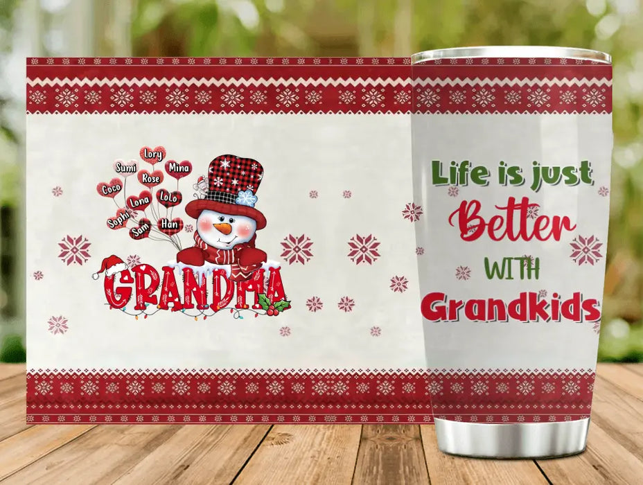 Custom Personalized Grandma Tumbler - Gift Idea For Christmas  - Upto 10 Grandkids - Life Is Just Better With Grandkids