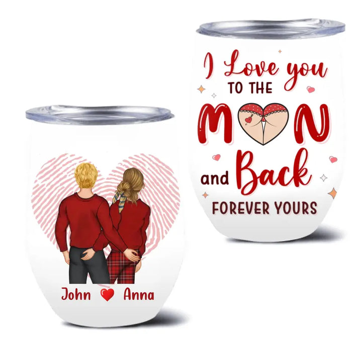 Personalized Couple Wine Tumbler - Mother's Day Gift For Wife From Husband - I Love You To The Moon And Back