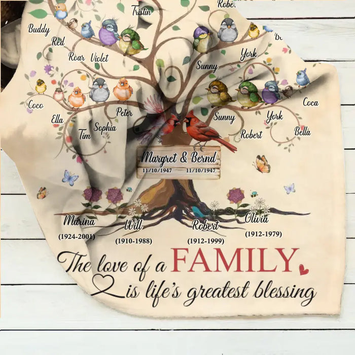 Custom Personalized Memorial Family Quilt/ Single Layer Fleece Blanket - Memorial Gift Idea - Family Of 4 Generations - The Love Of A Family Is Life's Greatest Blessing