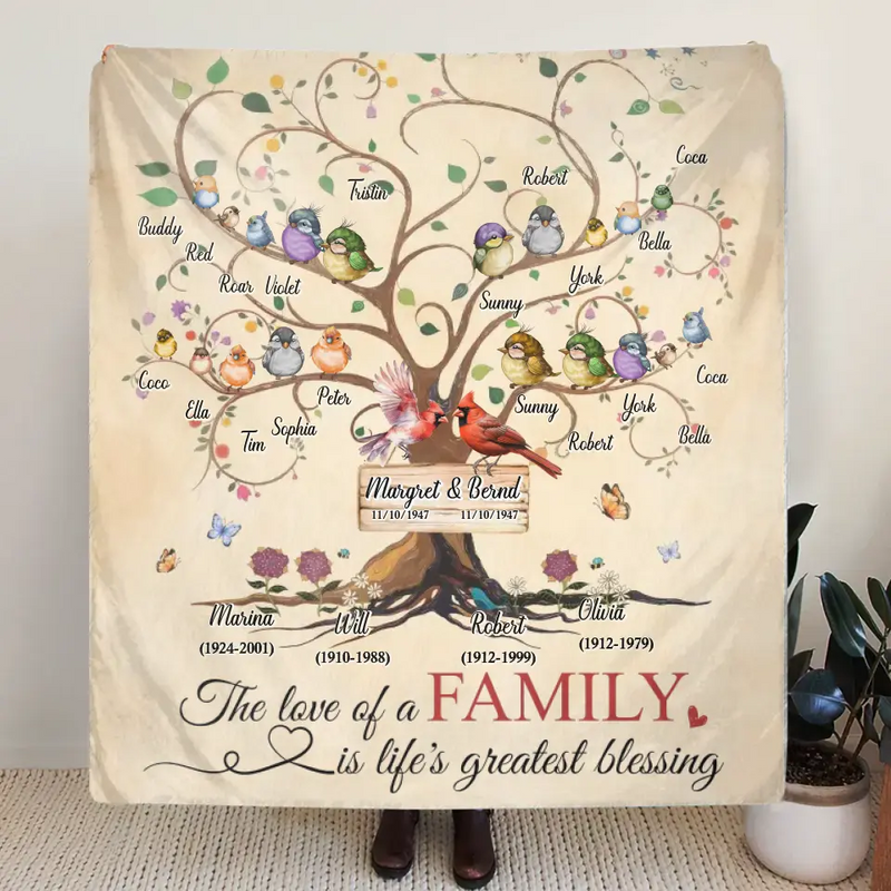 Personalized Memorial Family Quilt/Fleece Throw Blanket - Memorial Gift Idea - Family Of 4 Generations - The Love Of A Family Is Life's Greatest Blessing