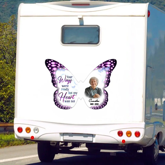 Personalized Memorial Butterfly Photo 3D Square Decal - Memorial Gift Idea for Family Member - Your Wings Were Ready But My Heart Was Not