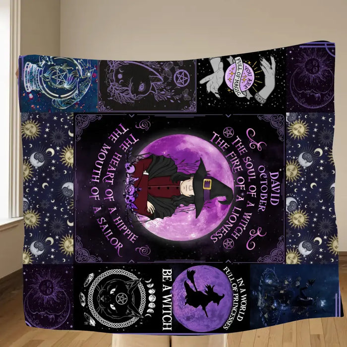 Custom Personalized Witch Male Quilt/Single Layer Fleece Blanket - Halloween Gift Idea For Witch Lovers - October The Soul of A Witch The Fire Of A Lioness