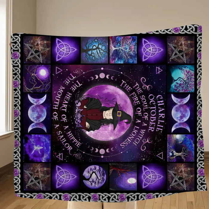 Personalized Witch Male Quilt/Single Layer Fleece Blanket - Halloween Gift Idea For Witch Lovers - October The Fire Of A Lioness