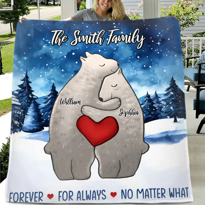 Custom Personalized Family Bear Together Quilt/ Single Layer Fleece Blanket - Gift Idea For Family/ Memorial Gift - Couple/ Parents With Upto 4 Kids - Forever For Always No Matter What