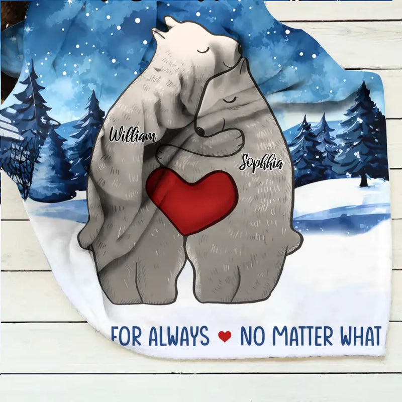 Personalized Family Bear Together Quilt/Fleece Throw Blanket - Gift Idea For Family/Memorial Gift - Couple/Parents With Up to 4 Kids - Forever For Always No Matter What