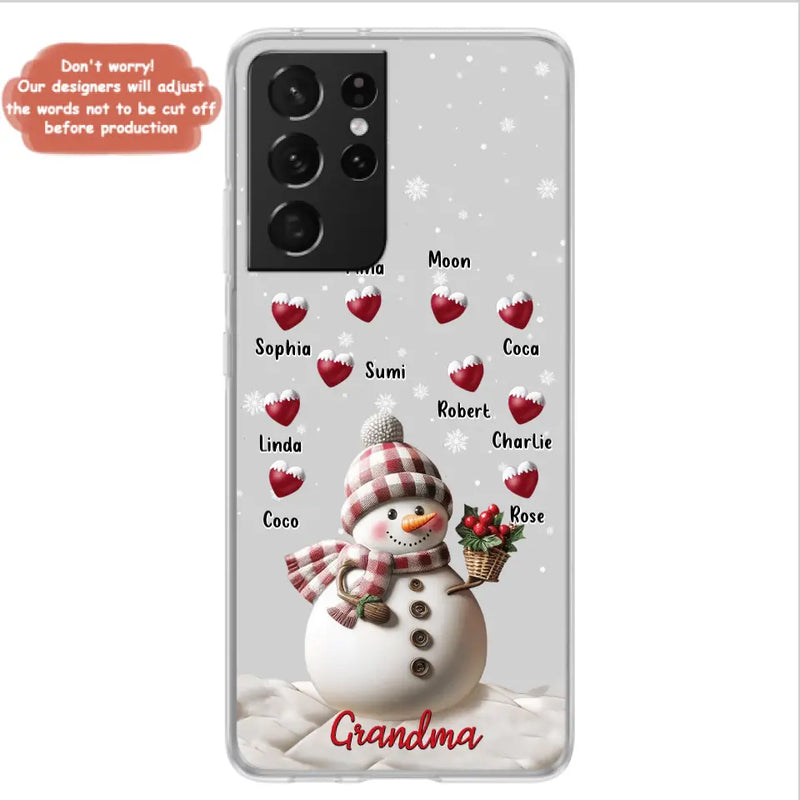 Custom Personalized Snowman Grandma Phone Case - Christmas Gift Idea For Grandma - Up to 10 Kids - Case For iPhone/Samsung