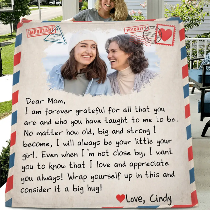 Custom Personalized Mom & Daughter Photo Quilt/ Single Layer Fleece Blanket - Gift Idea For Mom - Upload Photo - I Am Forever Grateful