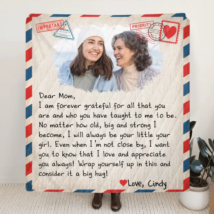 Custom Personalized Mom & Daughter Photo Quilt/ Single Layer Fleece Blanket - Gift Idea For Mom - Upload Photo - I Am Forever Grateful