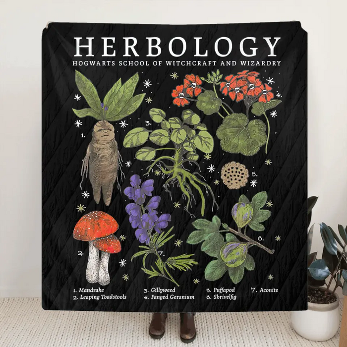 Custom Personalized Herbology Quilt/Single Layer Fleece Blanket - Gift Idea For Friends/ Family Member/ Plant Lover