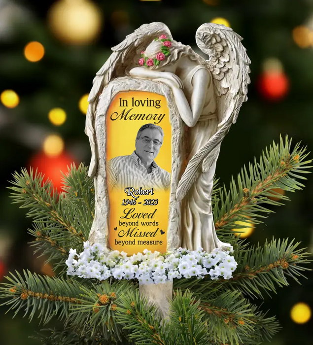 Custom Personalized In Loving Memory Angel Tree Topper - Upload Photo - Memorial Gift Idea For Christmas - Loved Beyond Words Missed Beyond Measure