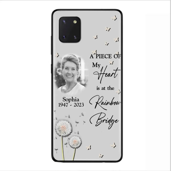 Custom Personalized Memorial Phone Case - Upload Photo - Memorial Gift Idea For Family Member - A Piece Of My Heart Is At The Rainbow Bridge - Case For iPhone/Samsung