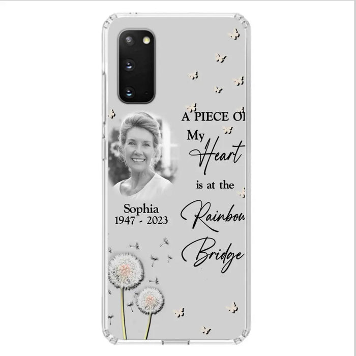 Custom Personalized Memorial Phone Case - Upload Photo - Memorial Gift Idea For Family Member - A Piece Of My Heart Is At The Rainbow Bridge - Case For iPhone/Samsung