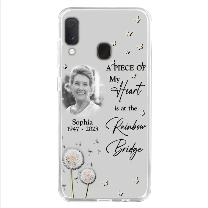 Custom Personalized Memorial Phone Case - Upload Photo - Memorial Gift Idea For Family Member - A Piece Of My Heart Is At The Rainbow Bridge - Case For iPhone/Samsung