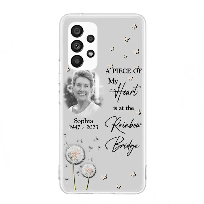 Custom Personalized Memorial Phone Case - Upload Photo - Memorial Gift Idea For Family Member - A Piece Of My Heart Is At The Rainbow Bridge - Case For iPhone/Samsung