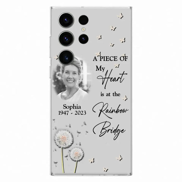 Custom Personalized Memorial Phone Case - Upload Photo - Memorial Gift Idea For Family Member - A Piece Of My Heart Is At The Rainbow Bridge - Case For iPhone/Samsung