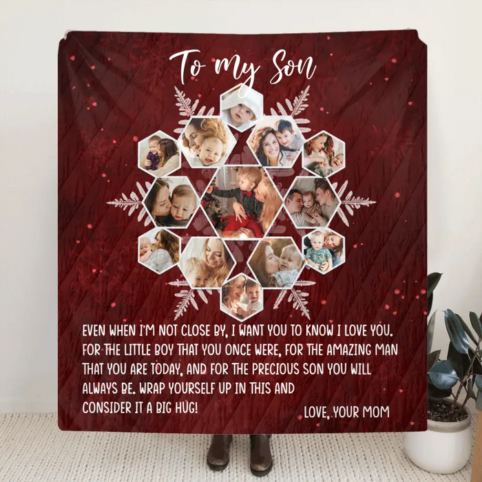 Custom Personalized To My Son Photo Quilt/ Single Layer Fleece Blanket - Gift Idea For Son - Upload Photo - Consider It A Big Hug