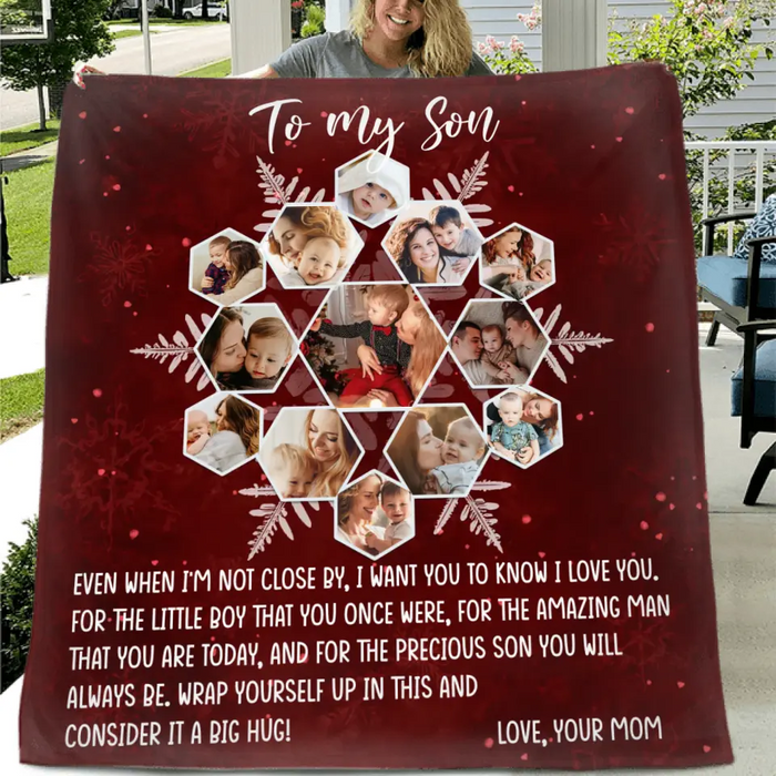 Custom Personalized To My Son Photo Quilt/ Single Layer Fleece Blanket - Gift Idea For Son - Upload Photo - Consider It A Big Hug