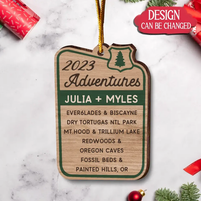 Custom Personalized Adventures List Wooden Ornament - Christmas Gift Idea for Camping Lovers