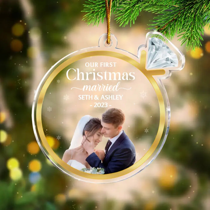 Custom Personalized Couple Acrylic Ornament - Upload Photo - Christmas 2023 Gift For Couple - Our First Christmas Married