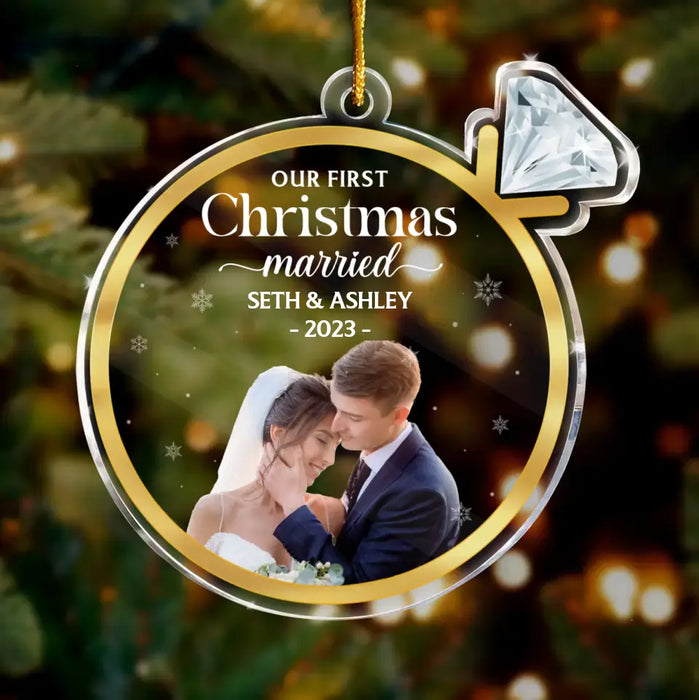 Custom Personalized Couple Acrylic Ornament - Upload Photo - Christmas 2023 Gift For Couple - Our First Christmas Married