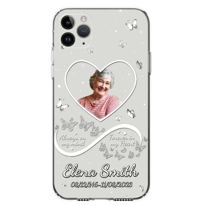 Custom Personalized Memorial Heart Phone Case - Memorial Gift Idea For Family - Upload Photo - Case For iPhone/Samsung - Always On My Mind Forever In My Heart