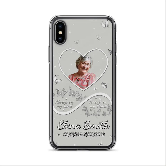 Custom Personalized Memorial Heart Phone Case - Memorial Gift Idea For Family - Upload Photo - Case For iPhone/Samsung - Always On My Mind Forever In My Heart