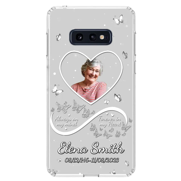 Custom Personalized Memorial Heart Phone Case - Memorial Gift Idea For Family - Upload Photo - Case For iPhone/Samsung - Always On My Mind Forever In My Heart