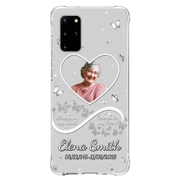 Custom Personalized Memorial Heart Phone Case - Memorial Gift Idea For Family - Upload Photo - Case For iPhone/Samsung - Always On My Mind Forever In My Heart