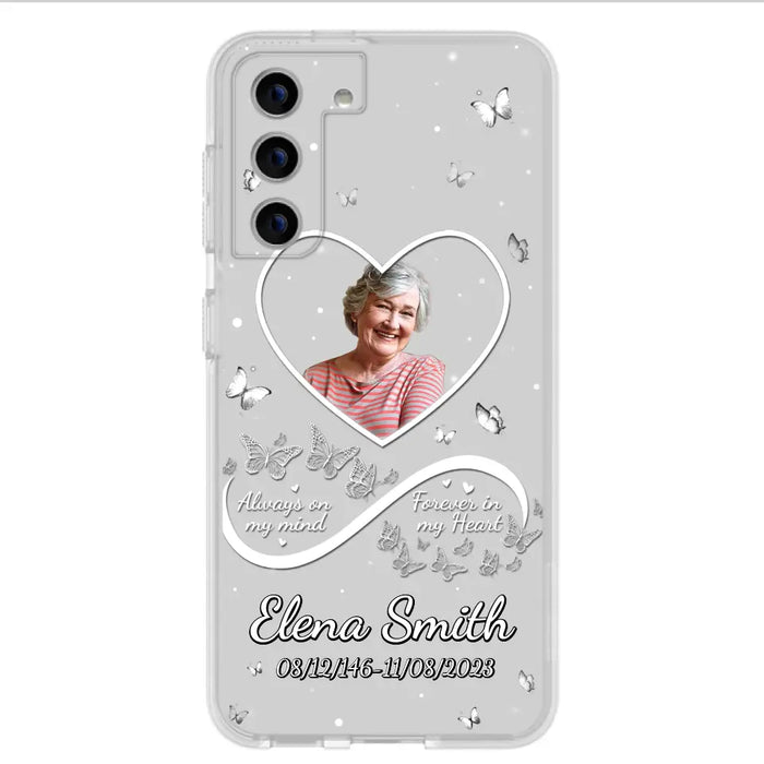 Custom Personalized Memorial Heart Phone Case - Memorial Gift Idea For Family - Upload Photo - Case For iPhone/Samsung - Always On My Mind Forever In My Heart