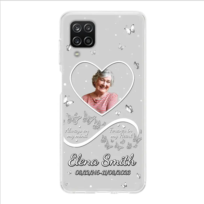 Custom Personalized Memorial Heart Phone Case - Memorial Gift Idea For Family - Upload Photo - Case For iPhone/Samsung - Always On My Mind Forever In My Heart