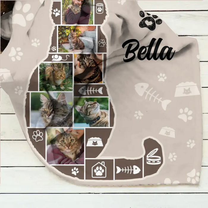 Custom Personalized Cat Photo Quilt/Single Layer Fleece Blanket - Gift Idea for Cat Lovers