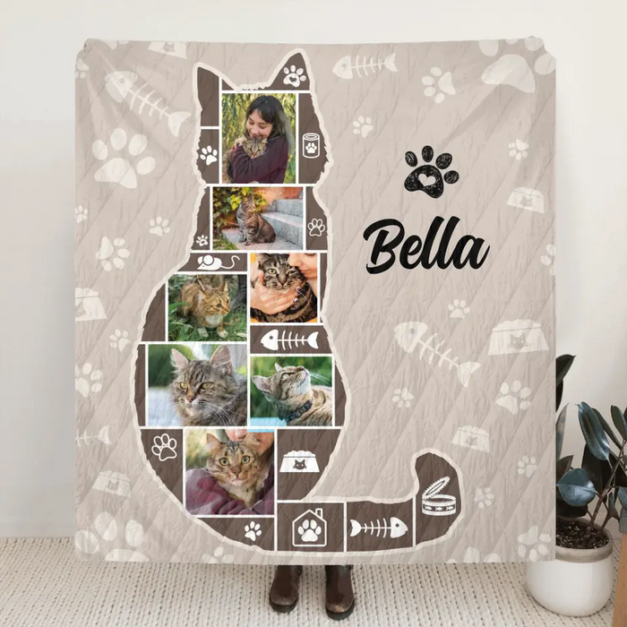 Custom Personalized Cat Photo Quilt/Single Layer Fleece Blanket - Gift Idea for Cat Lovers