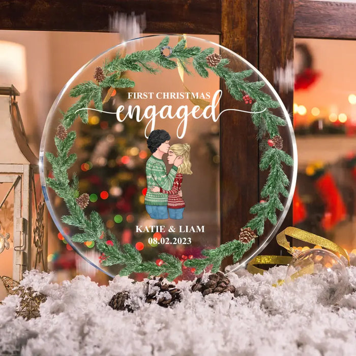 Custom Personalized Couple Circle Acrylic Ornament  - Christmas 2023 Gift Idea For Couple - First Christmas Engaged