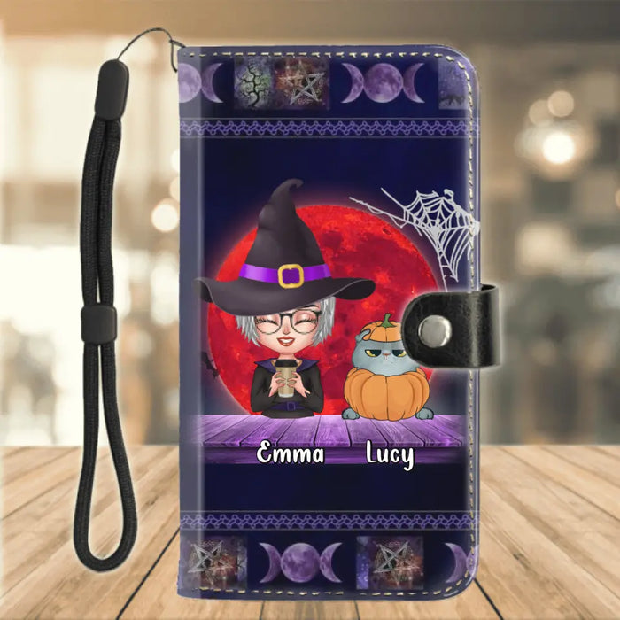 Custom Personalized Witch Phone Wallet - Upto 6 Cats/Dogs - Halloween Gift Idea For Cat/Dog Lovers - Witch By Nature Bitch By Choice