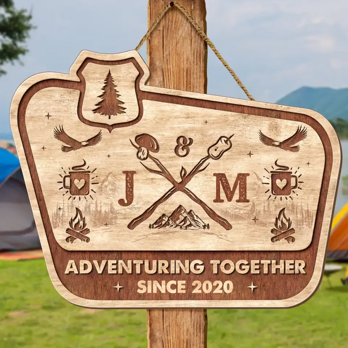 Custom Personalized Camping Wooden Sign - Gift Idea For Couple/ Camping Lovers - Adventuring Together