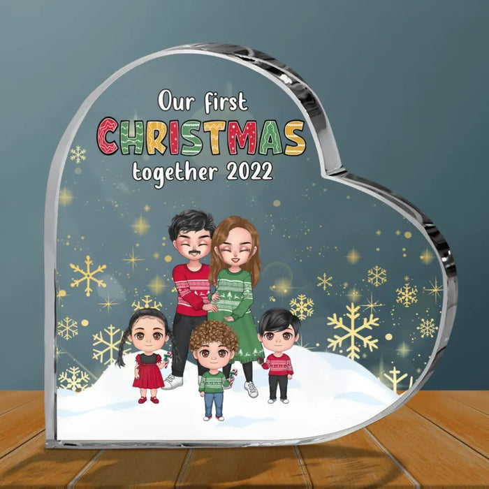 Custom Personalized Pregnant Mom And Family Crystal Heart - Gift Idea For Family/Christmas With Up To 3 Kids - Our First Christmas Together 2022