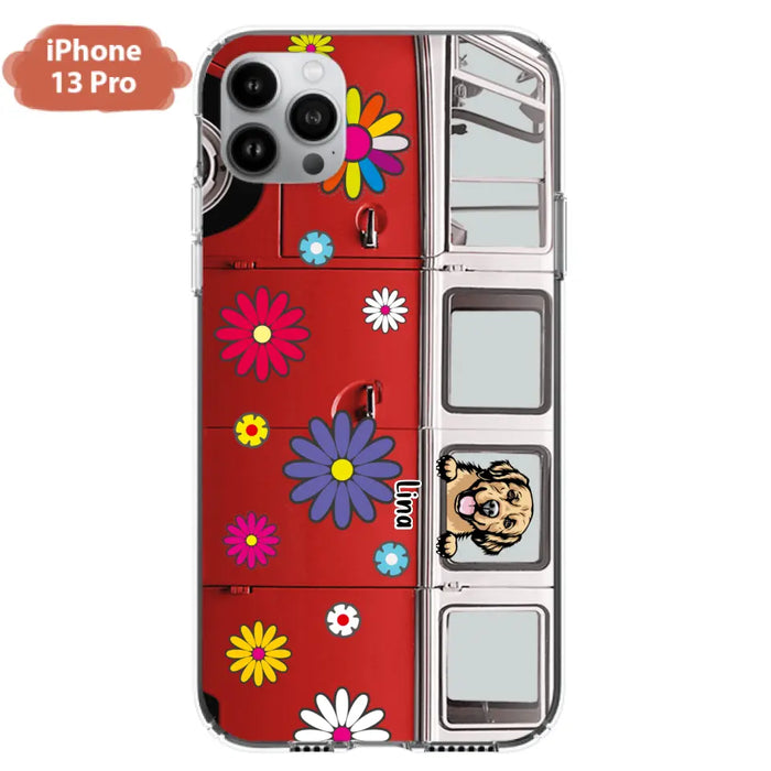 Custom Personalized Campervan Hippie And Pet Phone Case - Upto 3 Pets - Gift Idea For Dog/ Cat Lover - Case For iPhone And Samsung