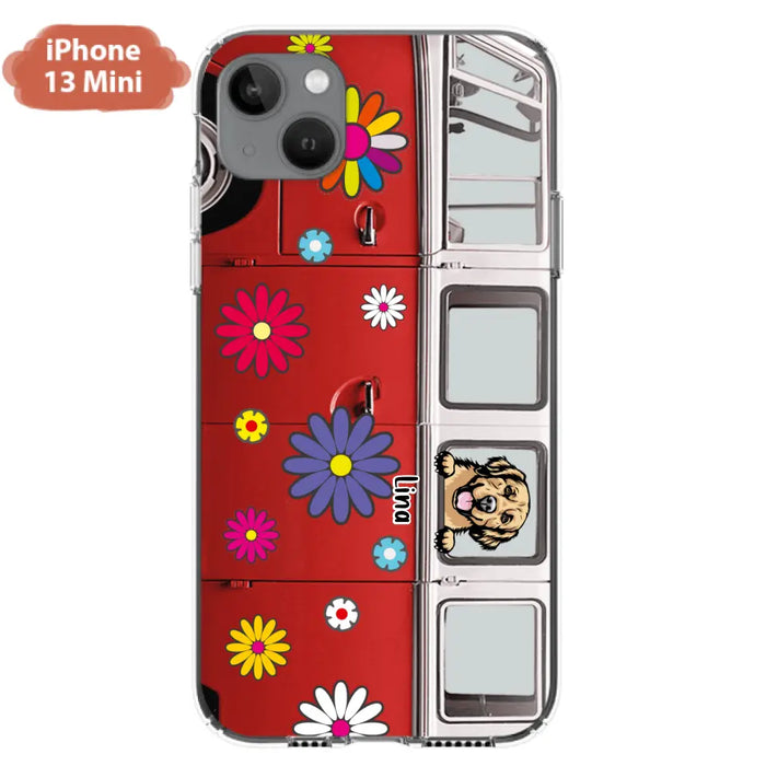 Custom Personalized Campervan Hippie And Pet Phone Case - Upto 3 Pets - Gift Idea For Dog/ Cat Lover - Case For iPhone And Samsung