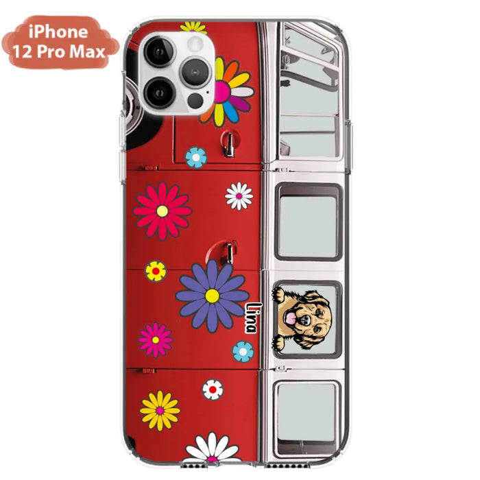 Custom Personalized Campervan Hippie And Pet Phone Case - Upto 3 Pets - Gift Idea For Dog/ Cat Lover - Case For iPhone And Samsung