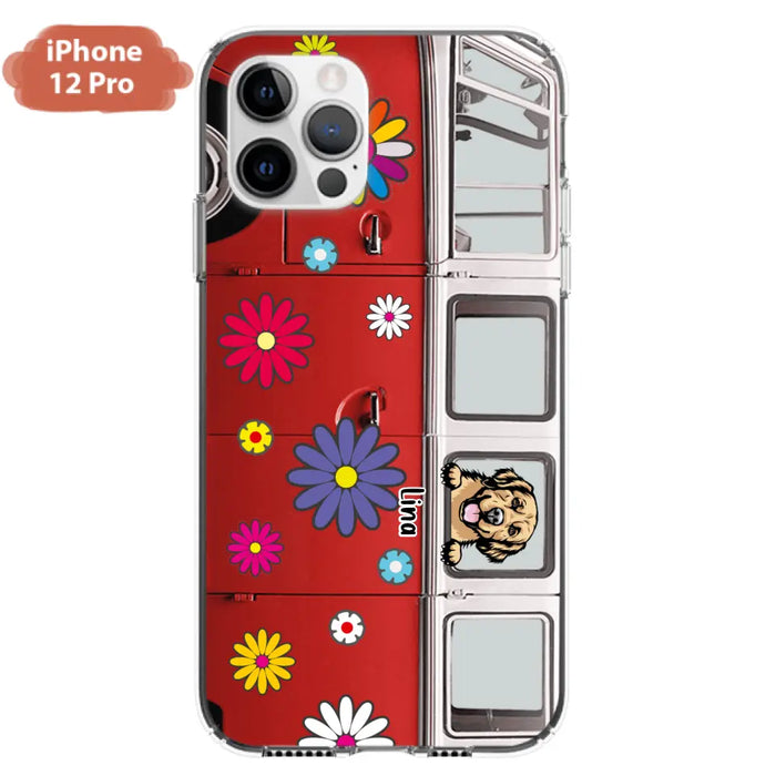 Custom Personalized Campervan Hippie And Pet Phone Case - Upto 3 Pets - Gift Idea For Dog/ Cat Lover - Case For iPhone And Samsung