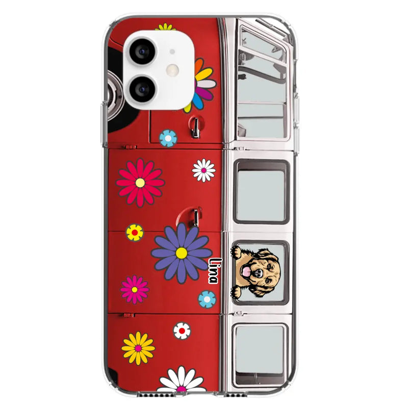 Personalized Campervan Hippie And Pet Phone Case - Up to 3 Pets - Gift Idea For Dog/Cat Lover - Case For iPhone And Samsung