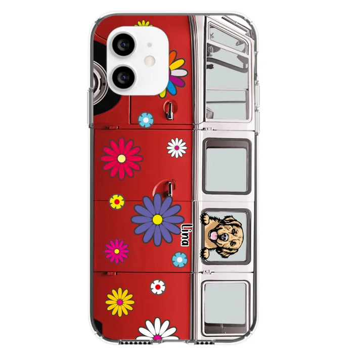 Custom Personalized Campervan Hippie And Pet Phone Case - Upto 3 Pets - Gift Idea For Dog/ Cat Lover - Case For iPhone And Samsung