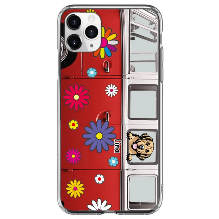 Custom Personalized Campervan Hippie And Pet Phone Case - Upto 3 Pets - Gift Idea For Dog/ Cat Lover - Case For iPhone And Samsung