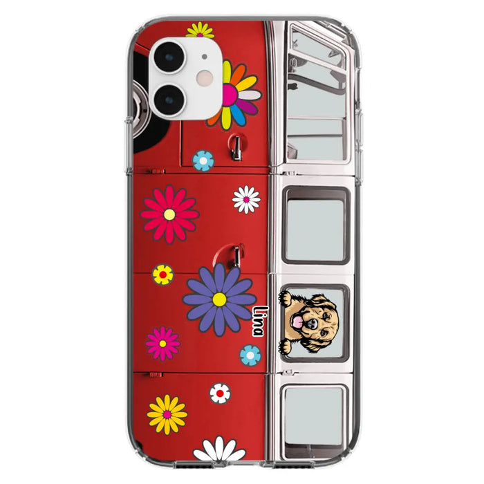 Custom Personalized Campervan Hippie And Pet Phone Case - Upto 3 Pets - Gift Idea For Dog/ Cat Lover - Case For iPhone And Samsung