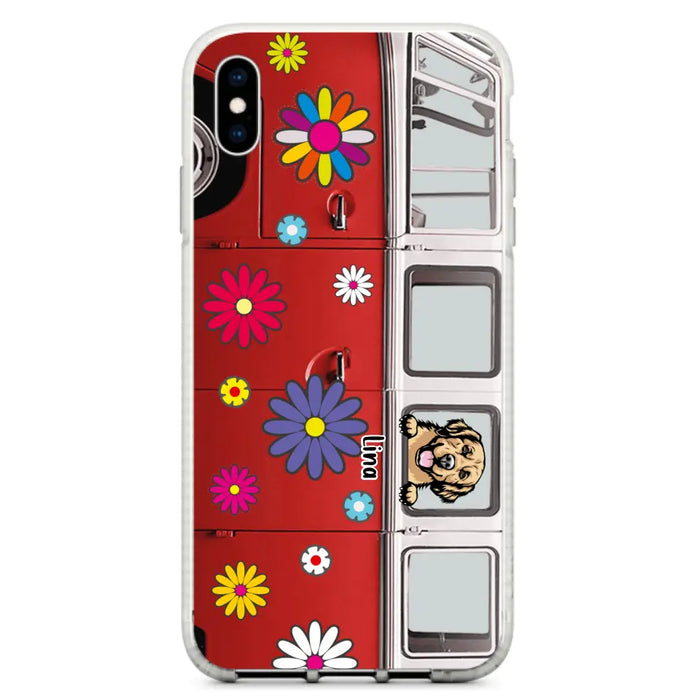 Custom Personalized Campervan Hippie And Pet Phone Case - Upto 3 Pets - Gift Idea For Dog/ Cat Lover - Case For iPhone And Samsung