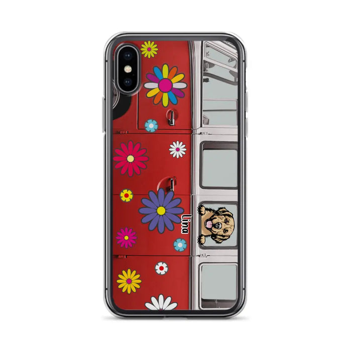 Custom Personalized Campervan Hippie And Pet Phone Case - Upto 3 Pets - Gift Idea For Dog/ Cat Lover - Case For iPhone And Samsung