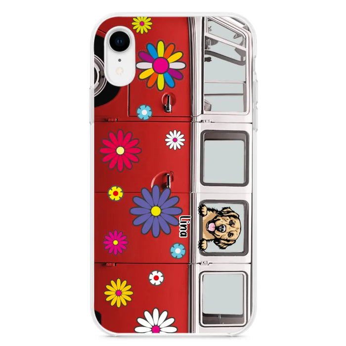 Custom Personalized Campervan Hippie And Pet Phone Case - Upto 3 Pets - Gift Idea For Dog/ Cat Lover - Case For iPhone And Samsung